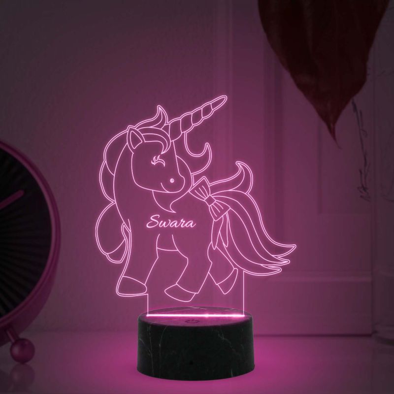 3D Illusion Unicorn Horse  Night Lamp with Warm White Light Customized with Name Gifts for Kids ,Bedroom Decoration